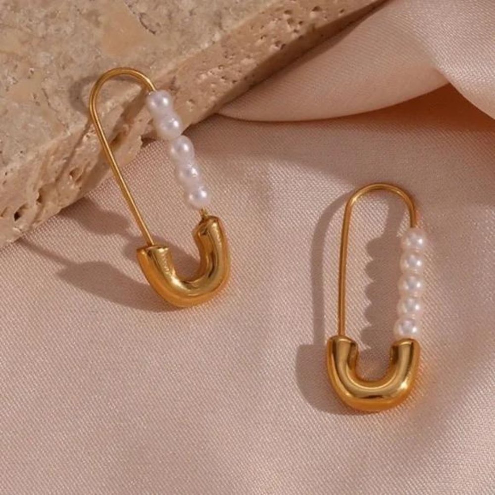 NEW 18K GOLD HOOP PEARL EARRINGS, NICE EARRINGS, CUTE EARRINGS - Picture 5 of 6
